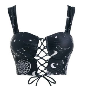 Sun-moon-stars corset swimsuit top NWT